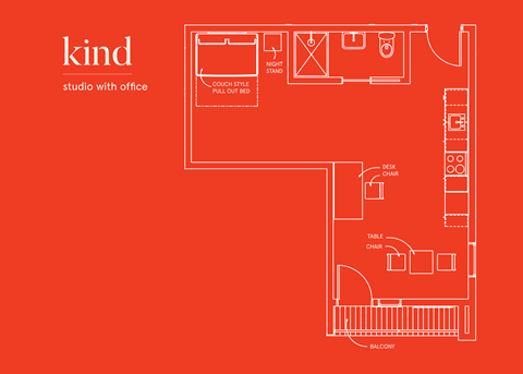 Floor plan for studio, 1 bath, 385 sqft
